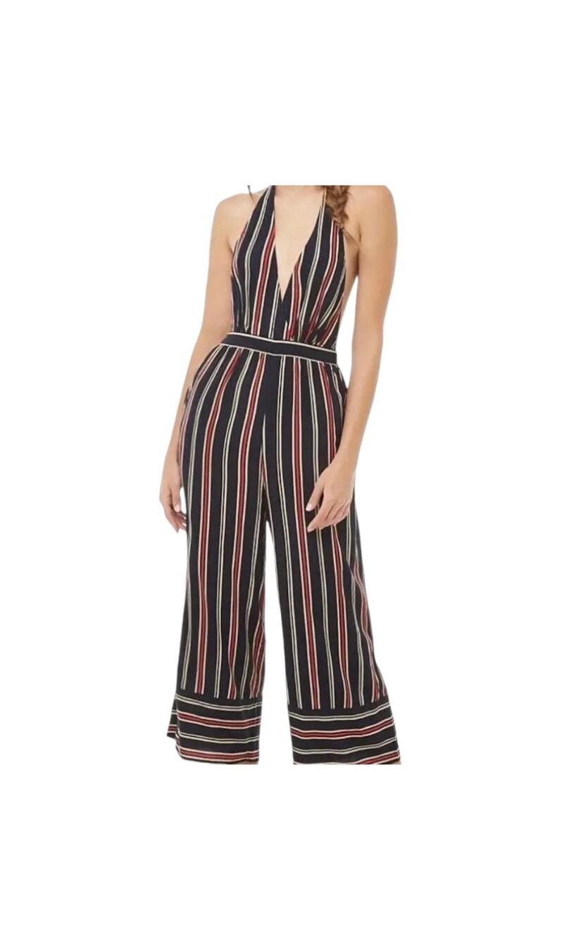 Forever 21 Women's Navy Striped Jumpsuit Rayon Medium